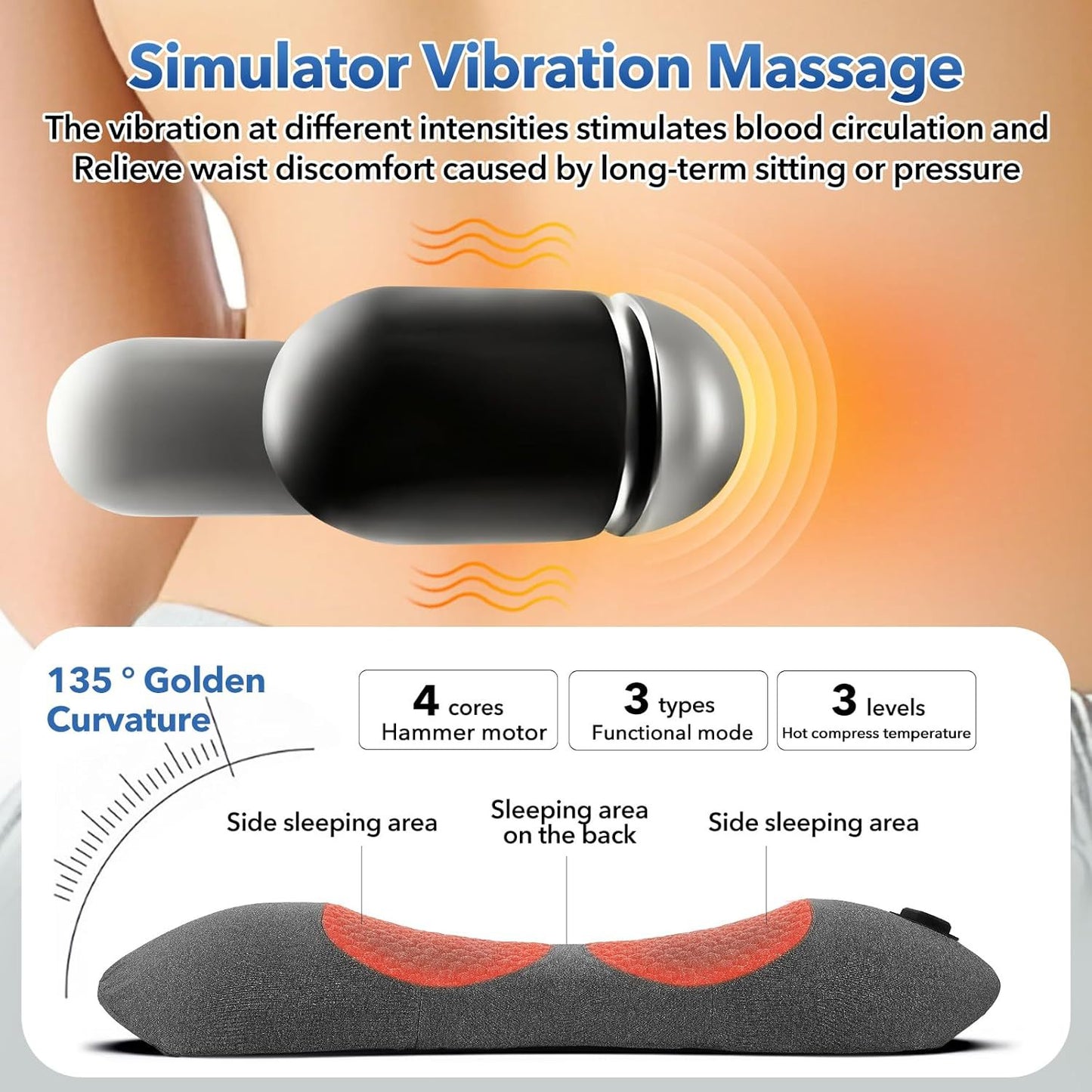 Electric Massage Lumbar Support Pillow with Heating