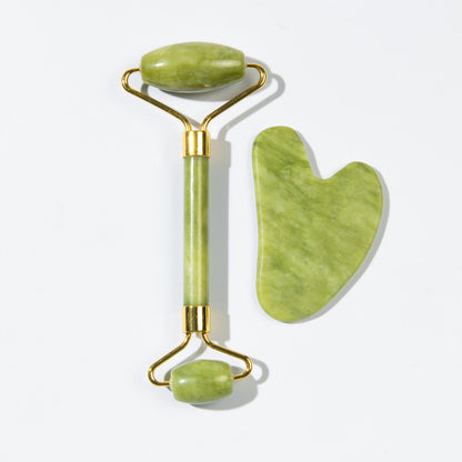 Jade Facial Roller and Gua Sha Massage Set
