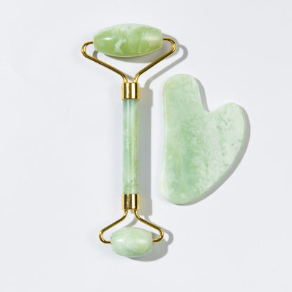 Jade Facial Roller and Gua Sha Massage Set